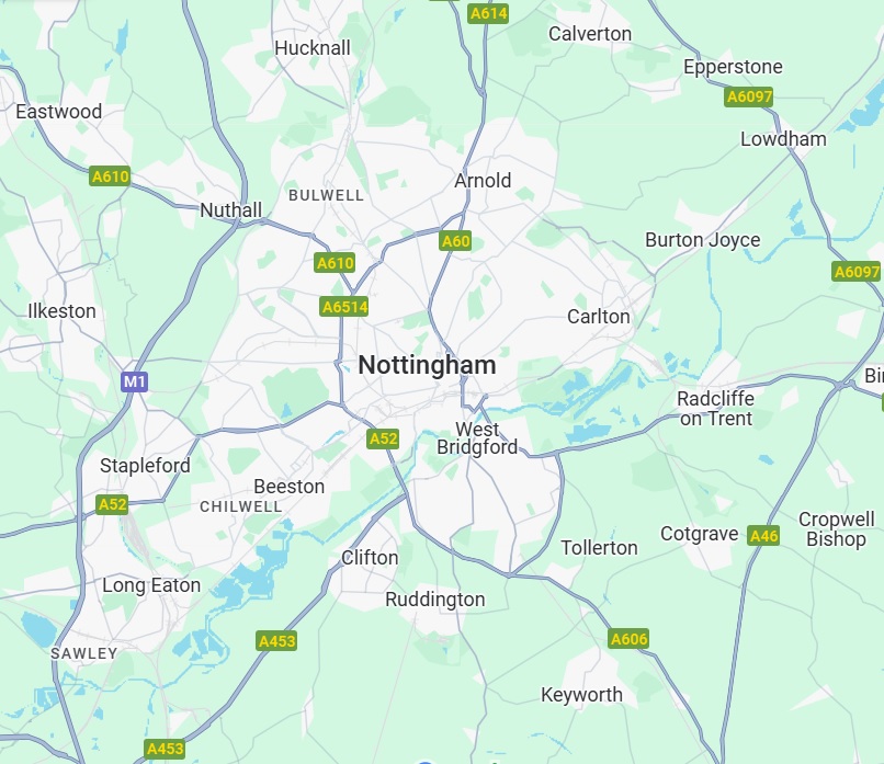 Nottingham and its surrounding area - We are in West Bridgford